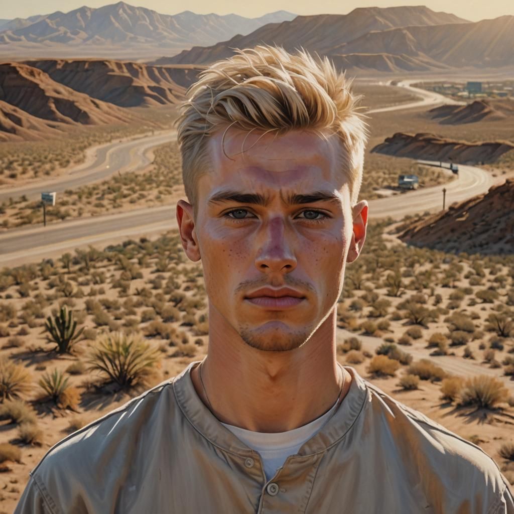 Photorealistic Portrait of a Man in Desert Landscape