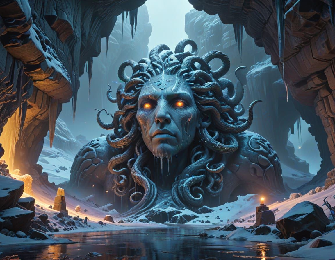 medusa statue guards the Temple of the Goddes