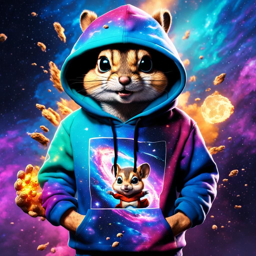 Chipmunk in Galaxy Hoodie: Detailed Matte Painting