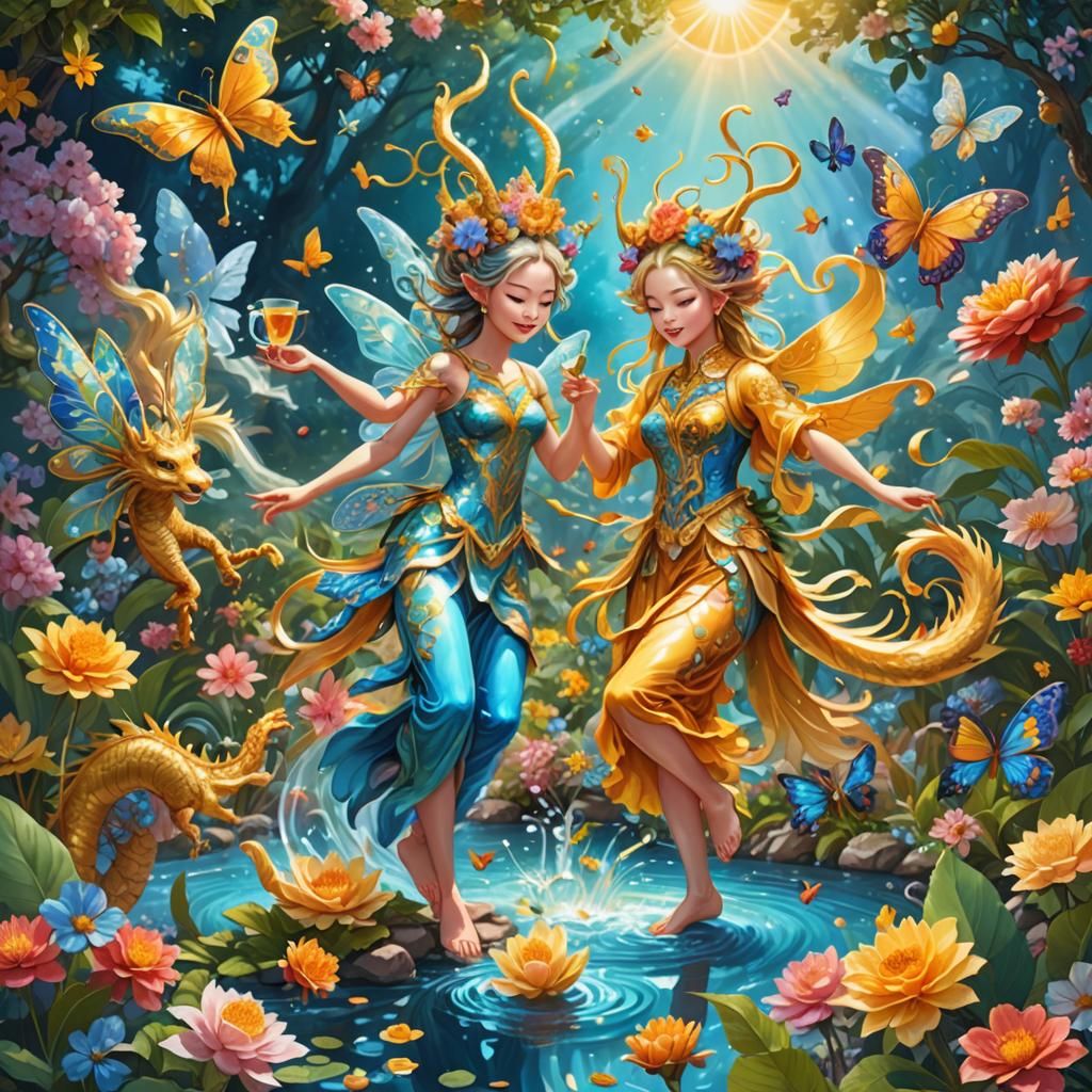Fairies and Dragon Dance in Astral Flower Garden