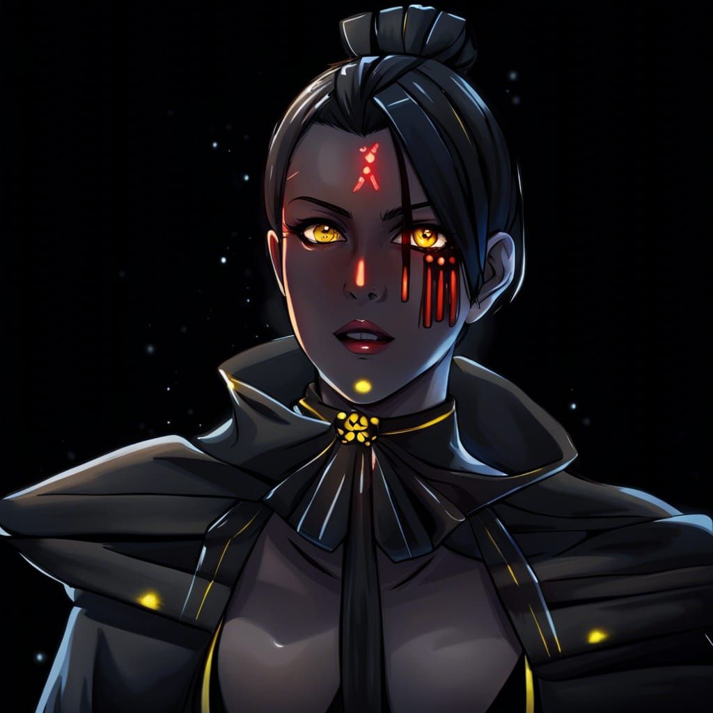 Anime Style Female Sith Warrior with Yellow Eyes