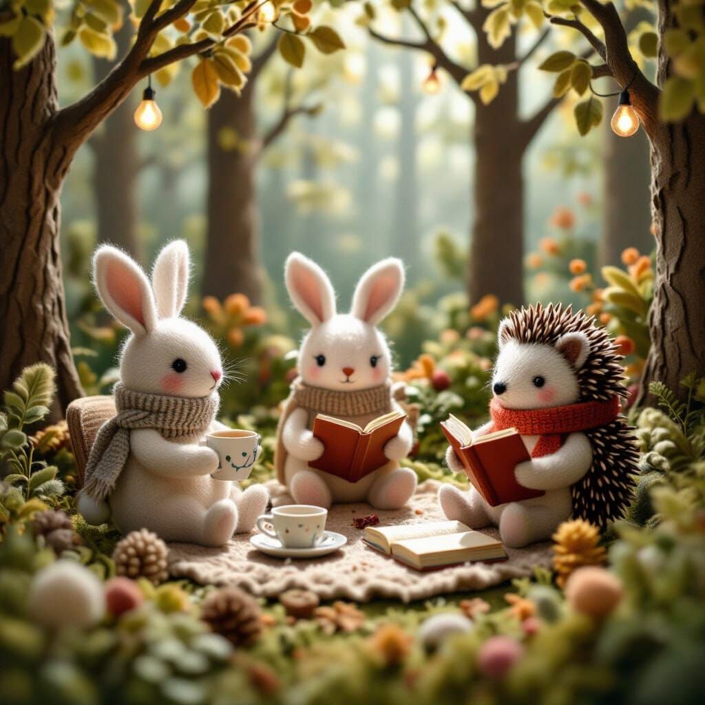 Dreamy Felted Animal Forest in Soft Textures