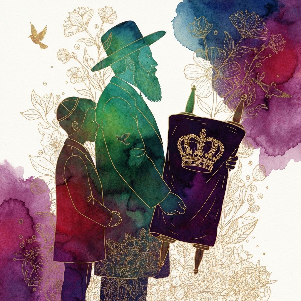 Chasidic Father and Son Double Exposure in Watercolor