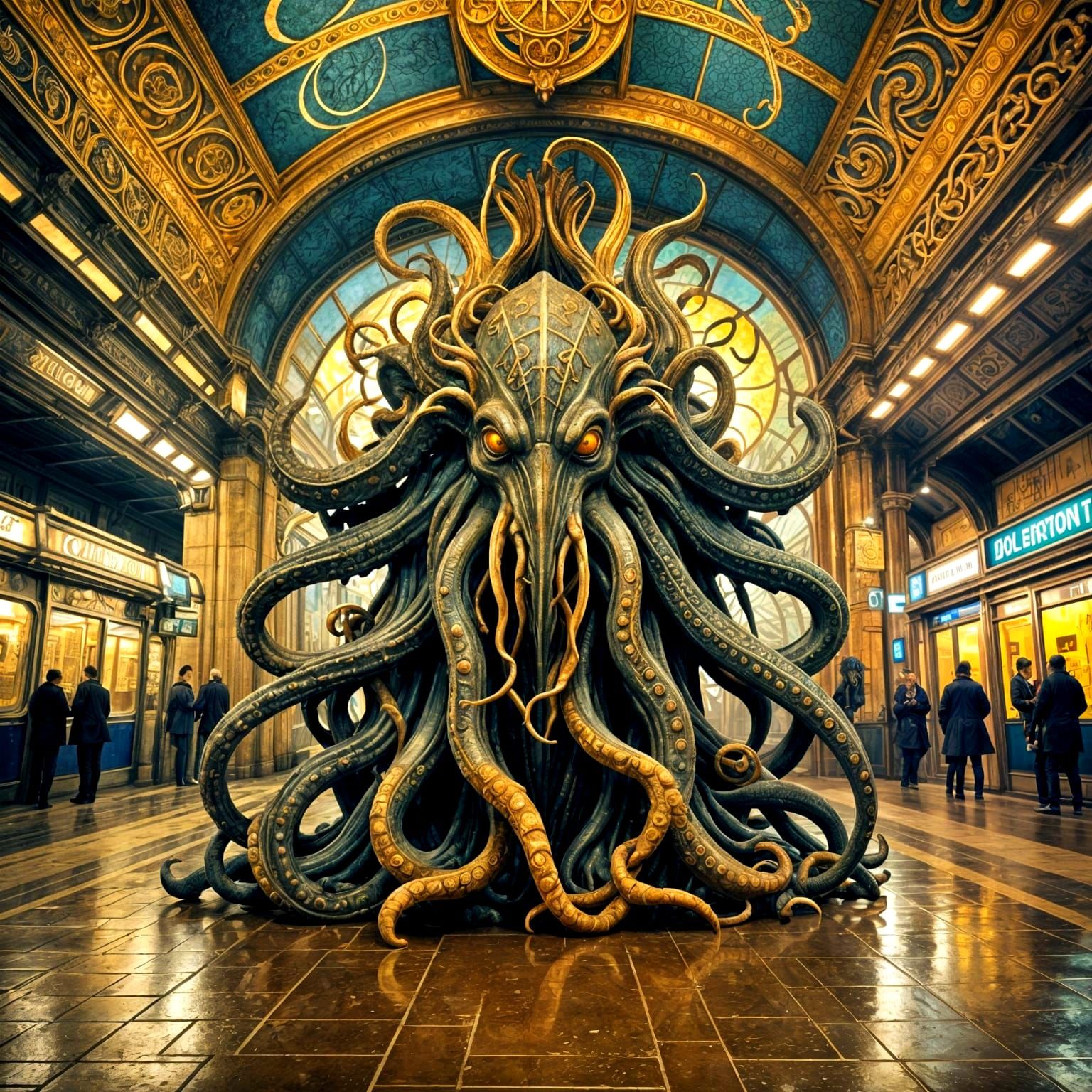 Cthulhu Emerges in 1920s Paris, Alphonse Mucha Style