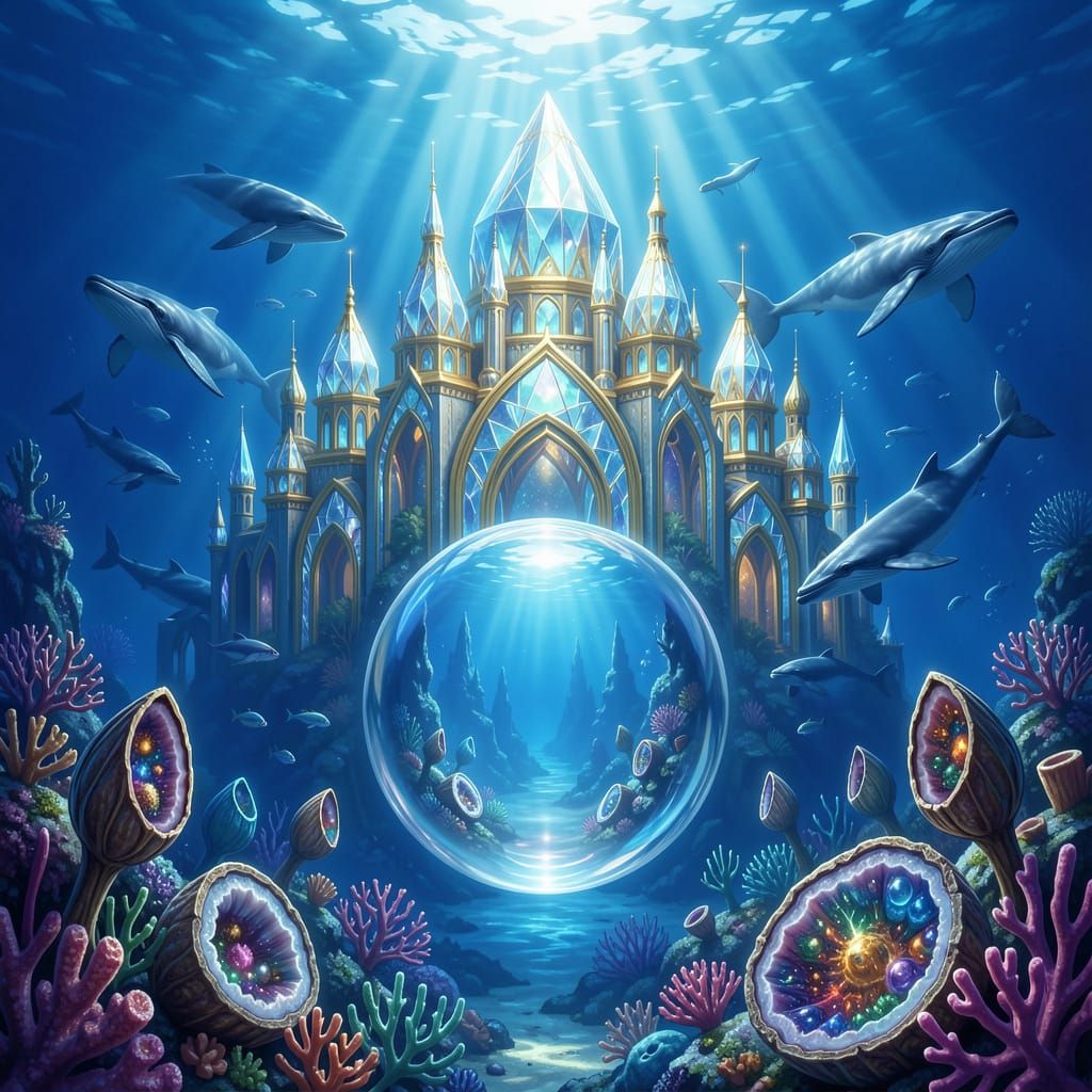 Submerged Crystal City in Vibrant Blue Ocean