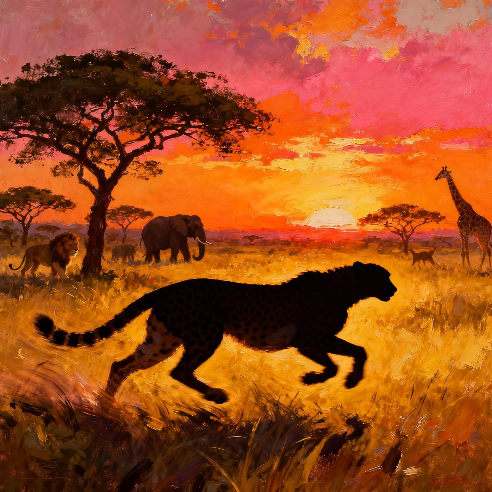 Cheetah Silhouette in Golden Savannah Sunset