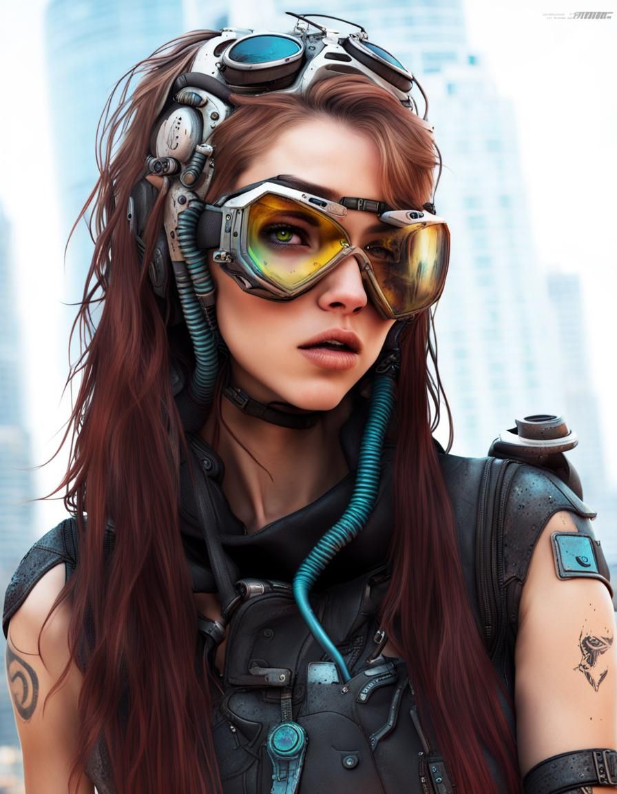 Cyberpunk Girl Portrait with Goggles