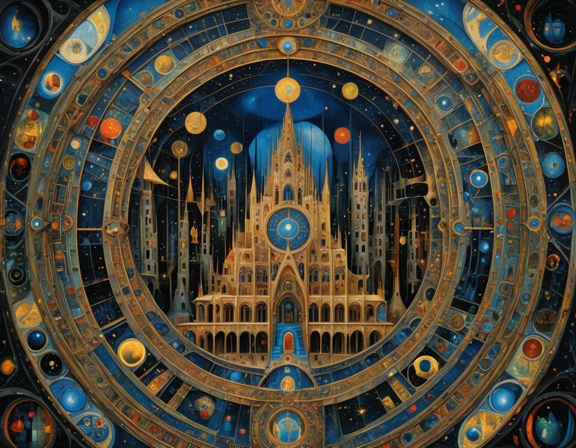 Celestial Cathedral in Hundertwasser and Bosch Style