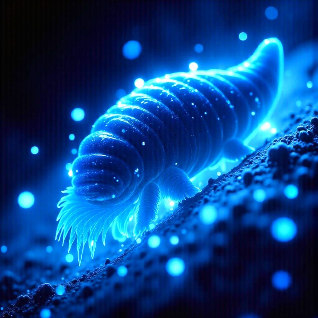 Bioluminescent Tardigrade Macro Shot in Ethereal Blue Light