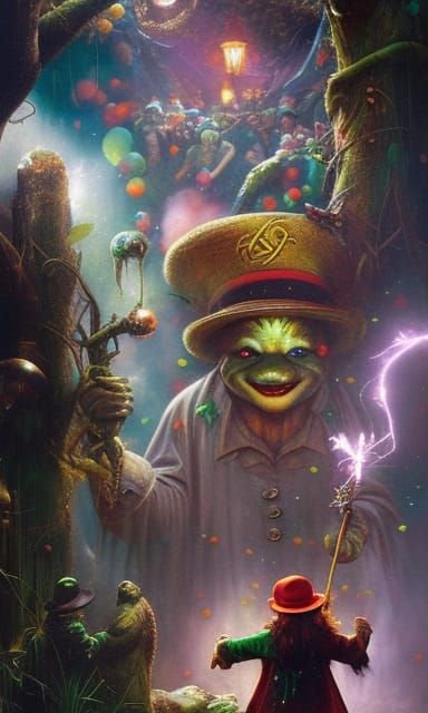 Surreal Leprechaun in a Bosch-inspired Horror Scene