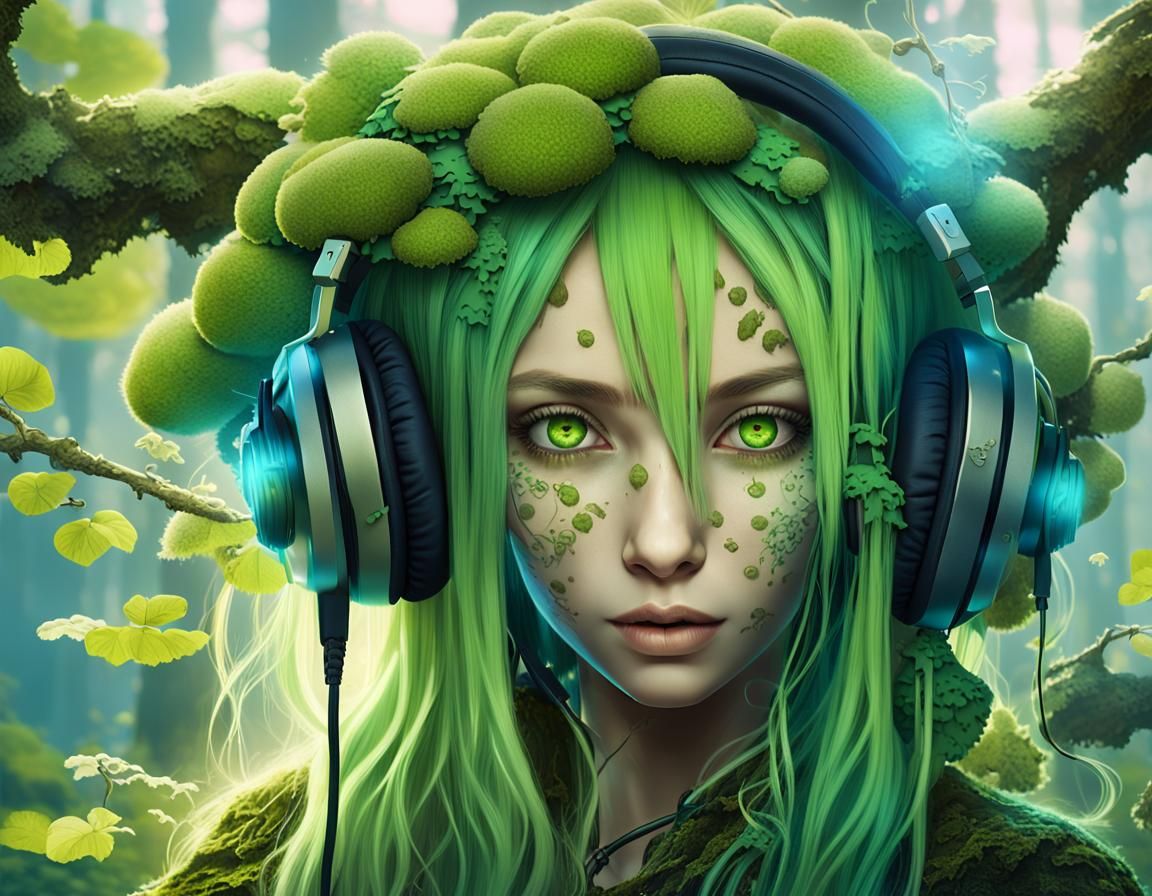 Anime Dryad Girl Listens to Forest Song