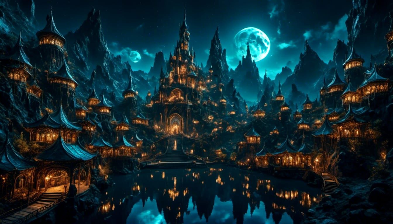 Vibrant Fantasy City at Night