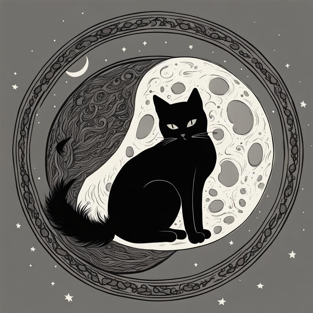 Winged Black Cat on the Moon