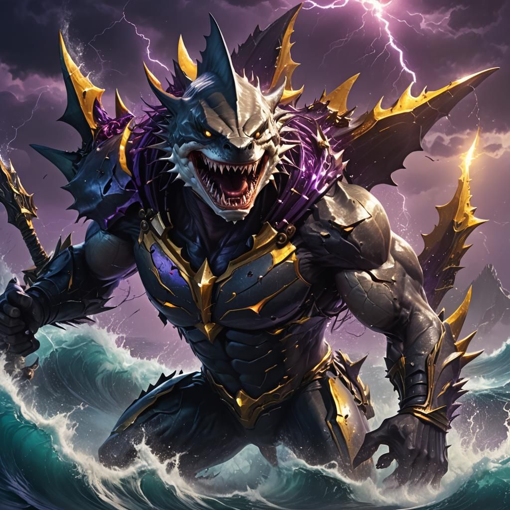 Shark Warrior in Dark Fantasy Splash Screen Art