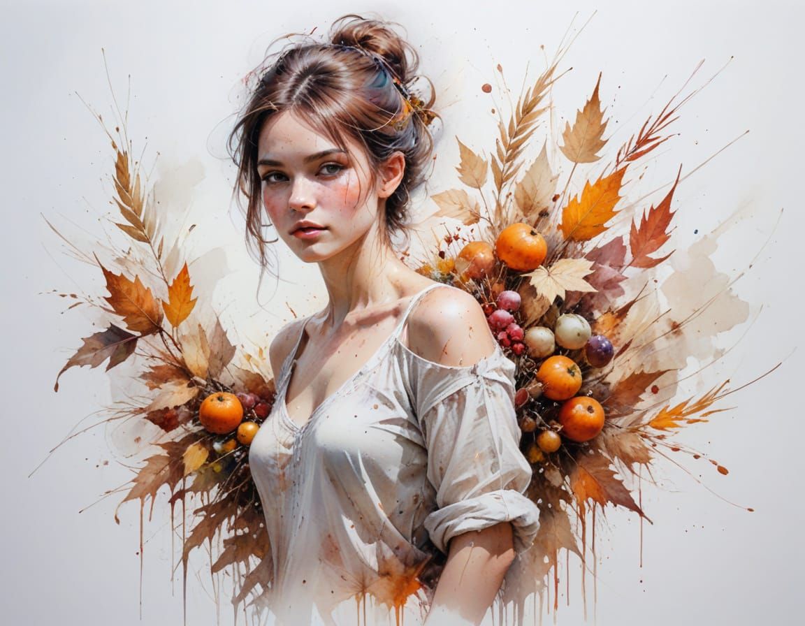 Ethereal Autumn Harvest in Stylized Watercolour
