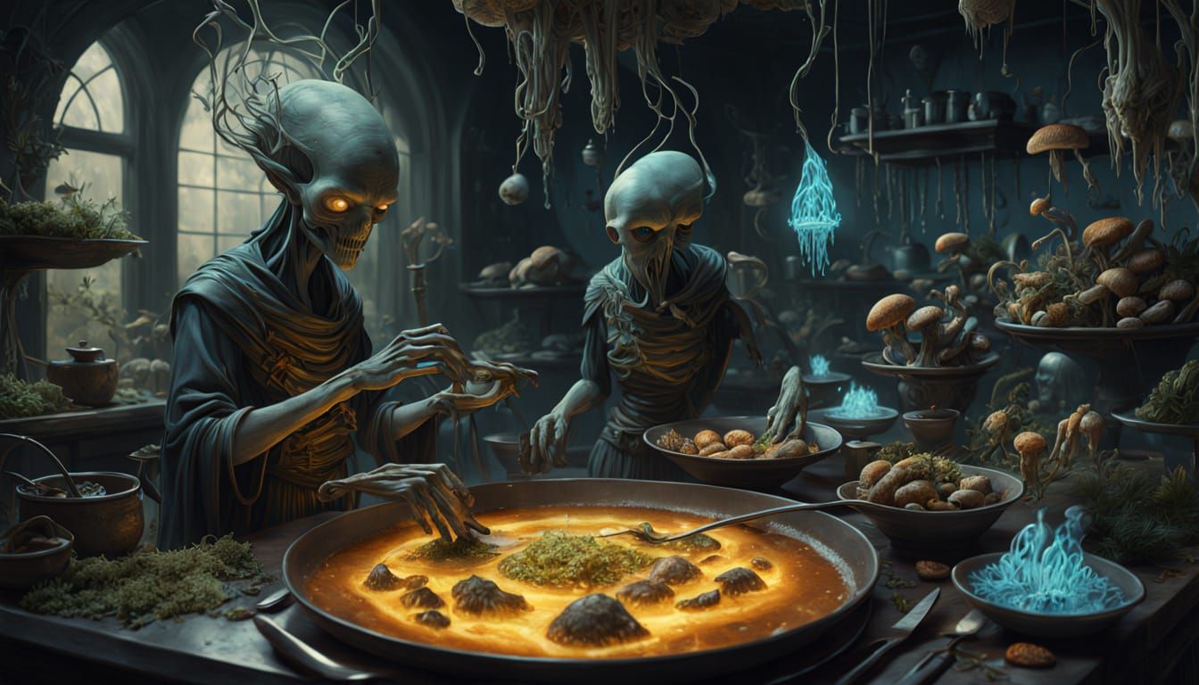 PREPARING CRAZY MUSHROOM STEW IN THE ALIEN MONSTER KITCHEN