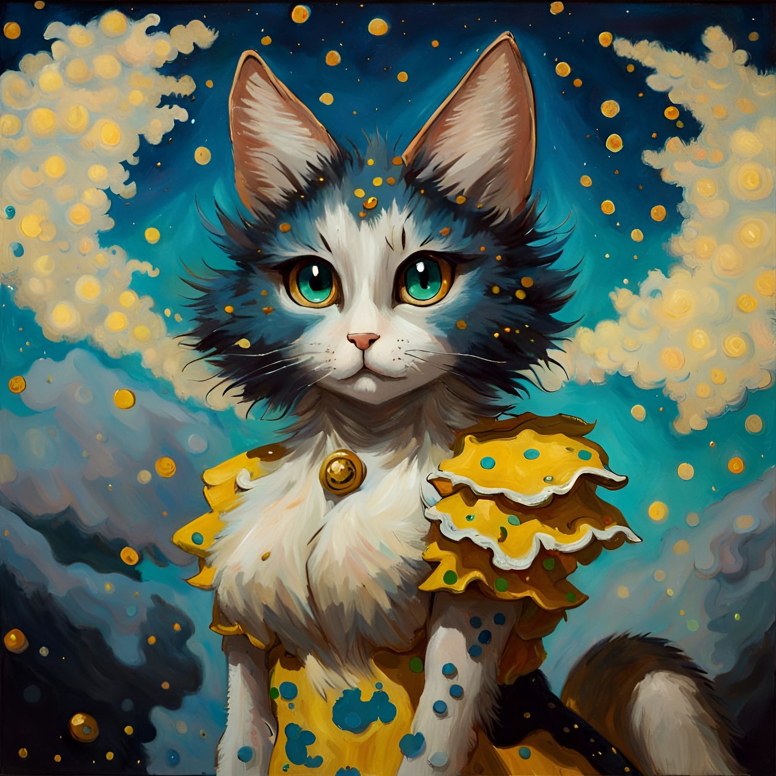 Anime Cat Girl with Wings in Van Gogh Style