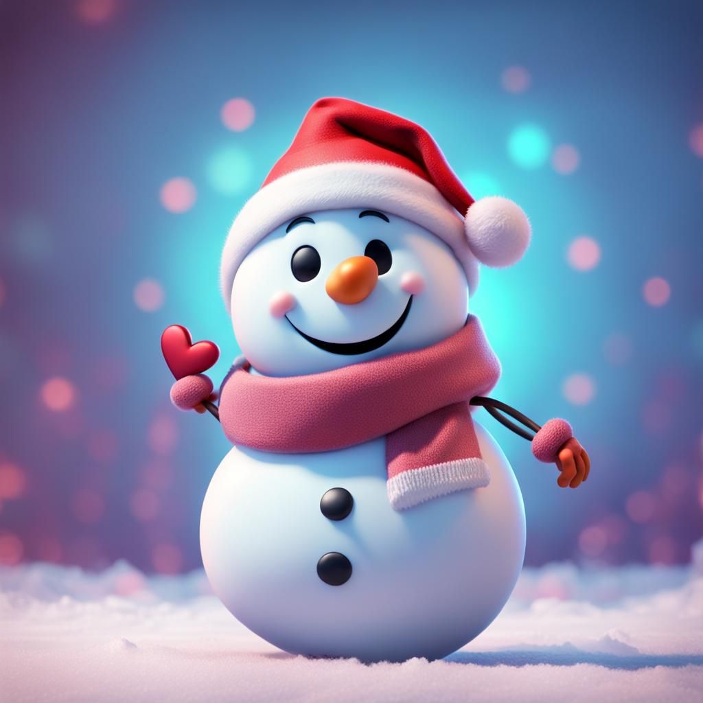 Cute Christmas Snowman with Heart: 3D Digital Art