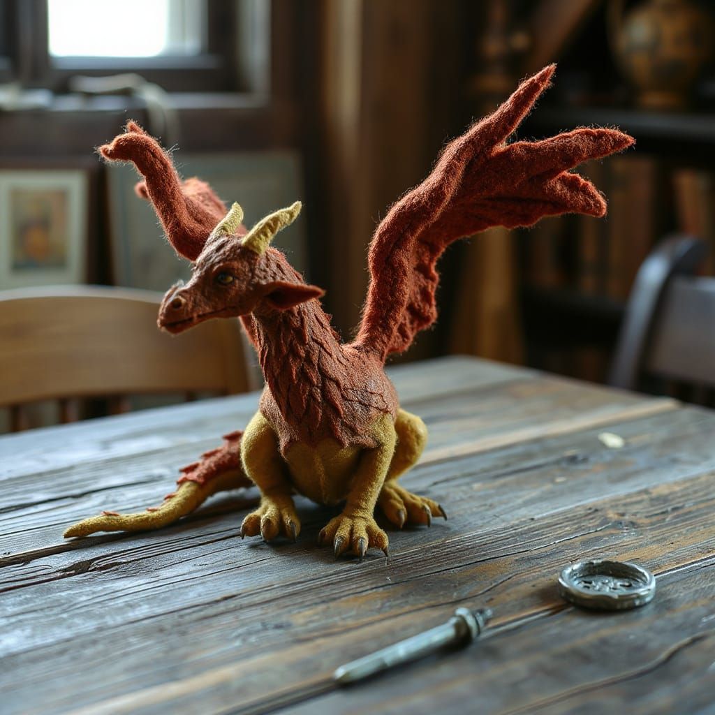 Felt Griffon Figurine in Renaissance Style