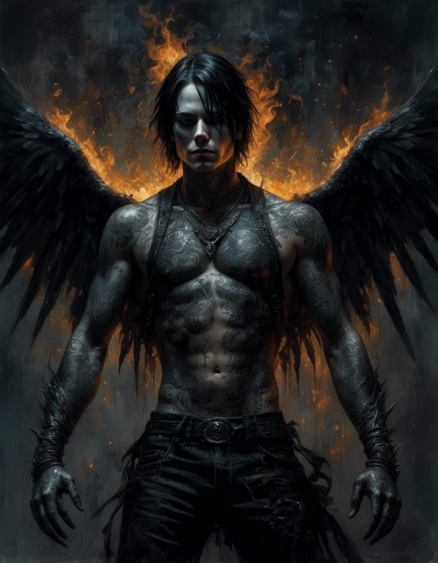 Macabre Demon Monster with Wings in Silver Fractal Light