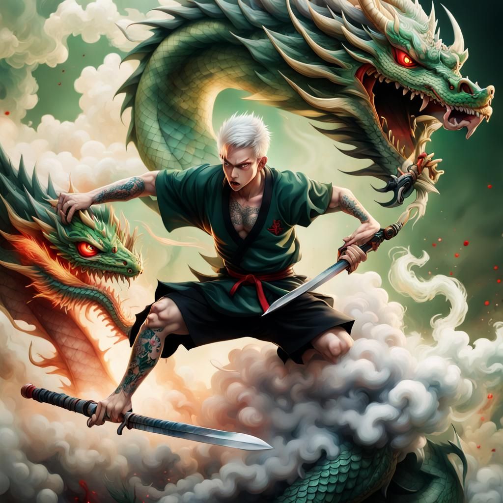 Indonesian Man with Tattoos in Anime Style