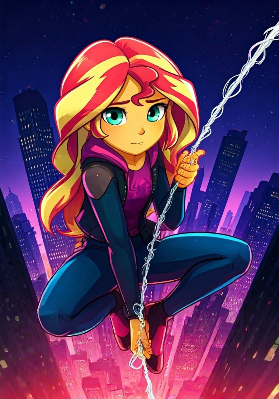 Sunset Shimmer's Acrobatic Display in Graffiti Art Style
