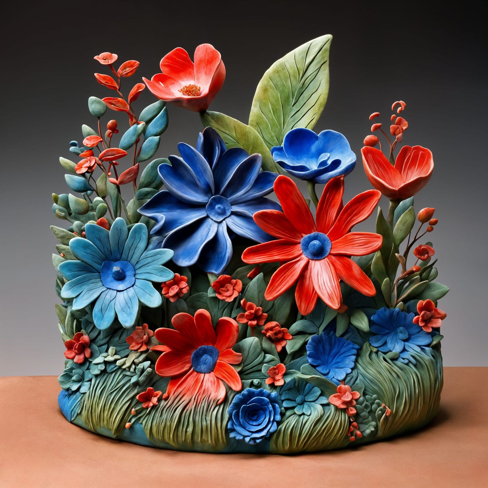 Vibrant Clay Sculpture of a Floral Garden