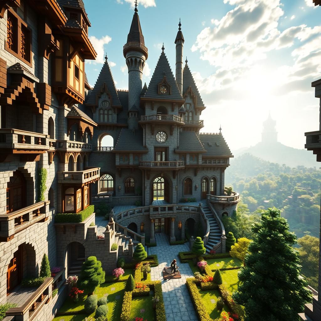 Minecraft Medieval Mansion with Central Garden View