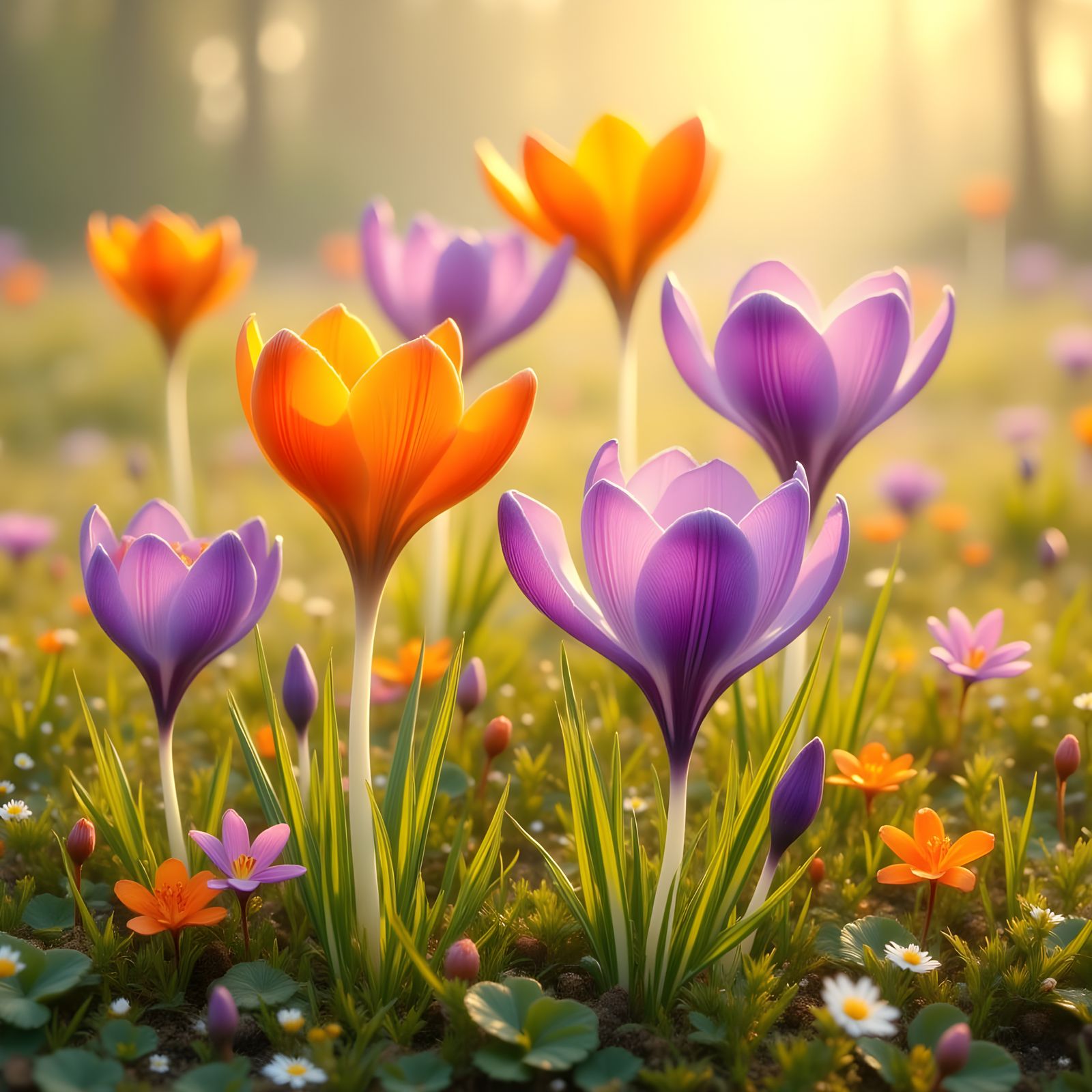 Vibrant Crocus Blooms in Early Spring Landscape