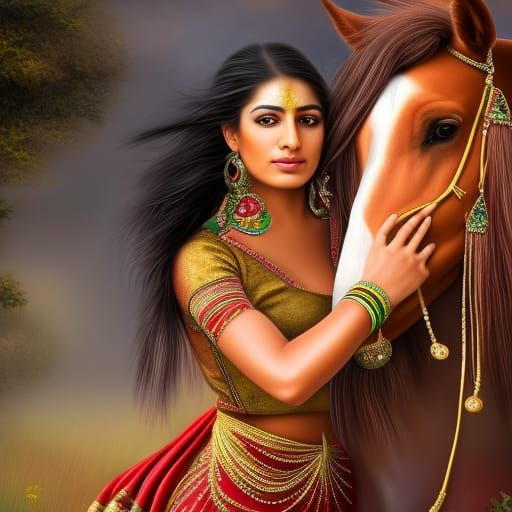 Indian girl with her horse