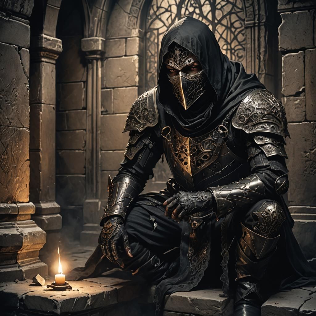 Gothic Assassin Portrait with Piercing Eyes