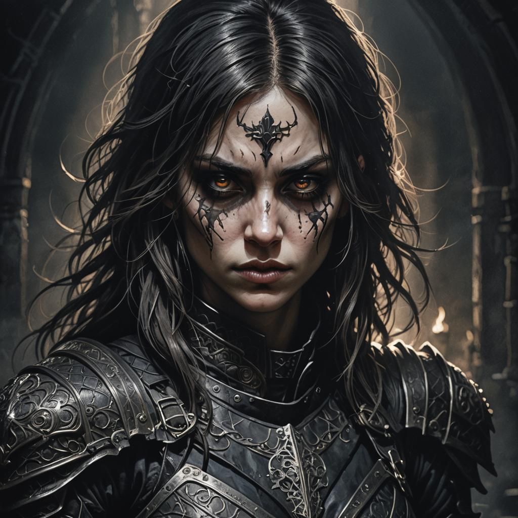 Gothic Female Assassin in Dark Leather Armor