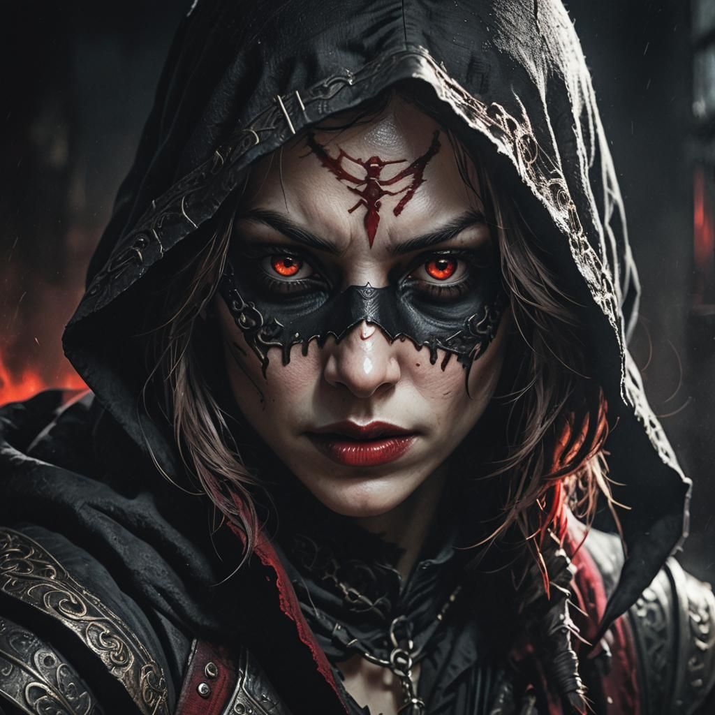 Gothic Assassin Portrait with Dramatic Lighting