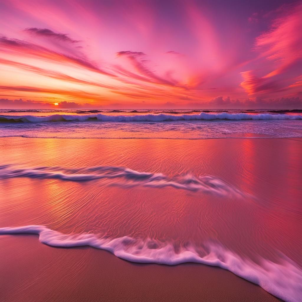 Beach Sunset with Orange, Pink, and White Hues