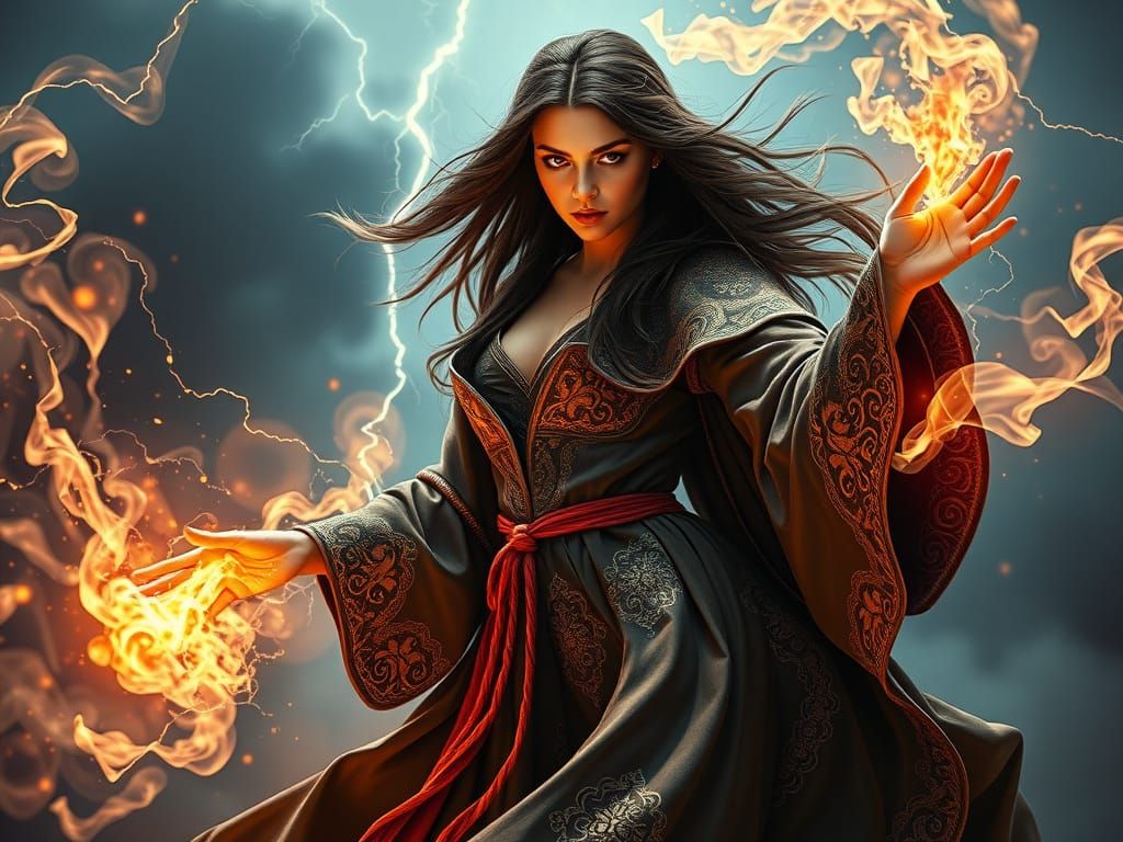 Enchanting Sorceress with Magic Aura in Digital Art Style