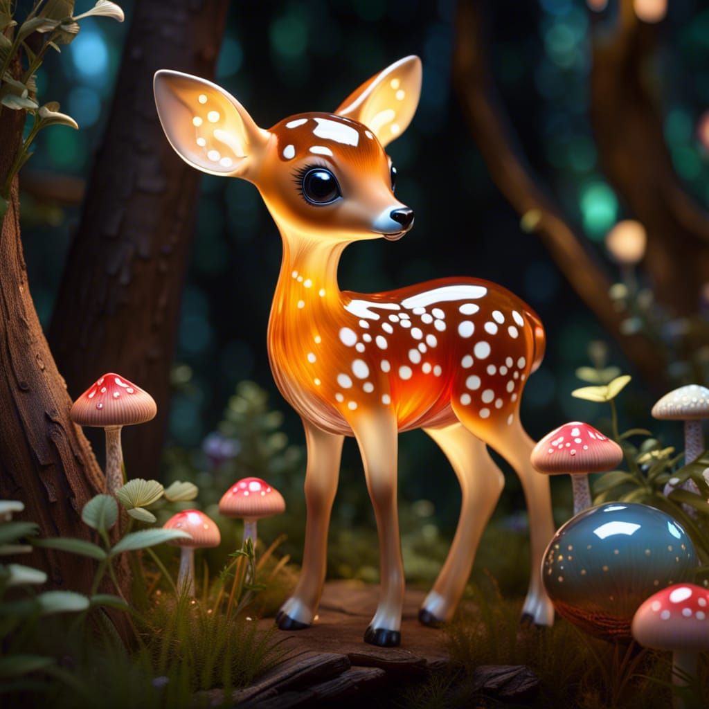 Translucent Glass Fawn in Enchanted Forest