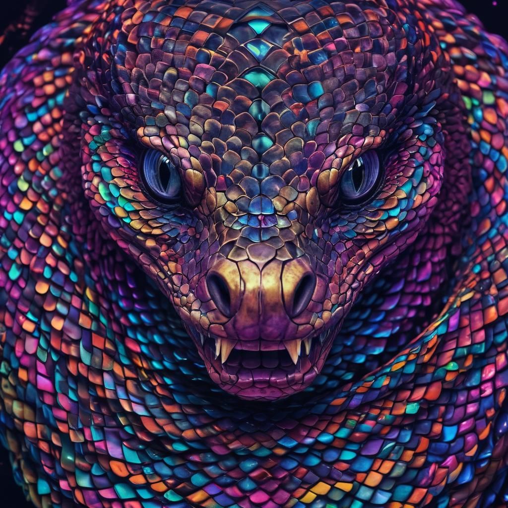 Neon Scaled Snake in Synthwave Style