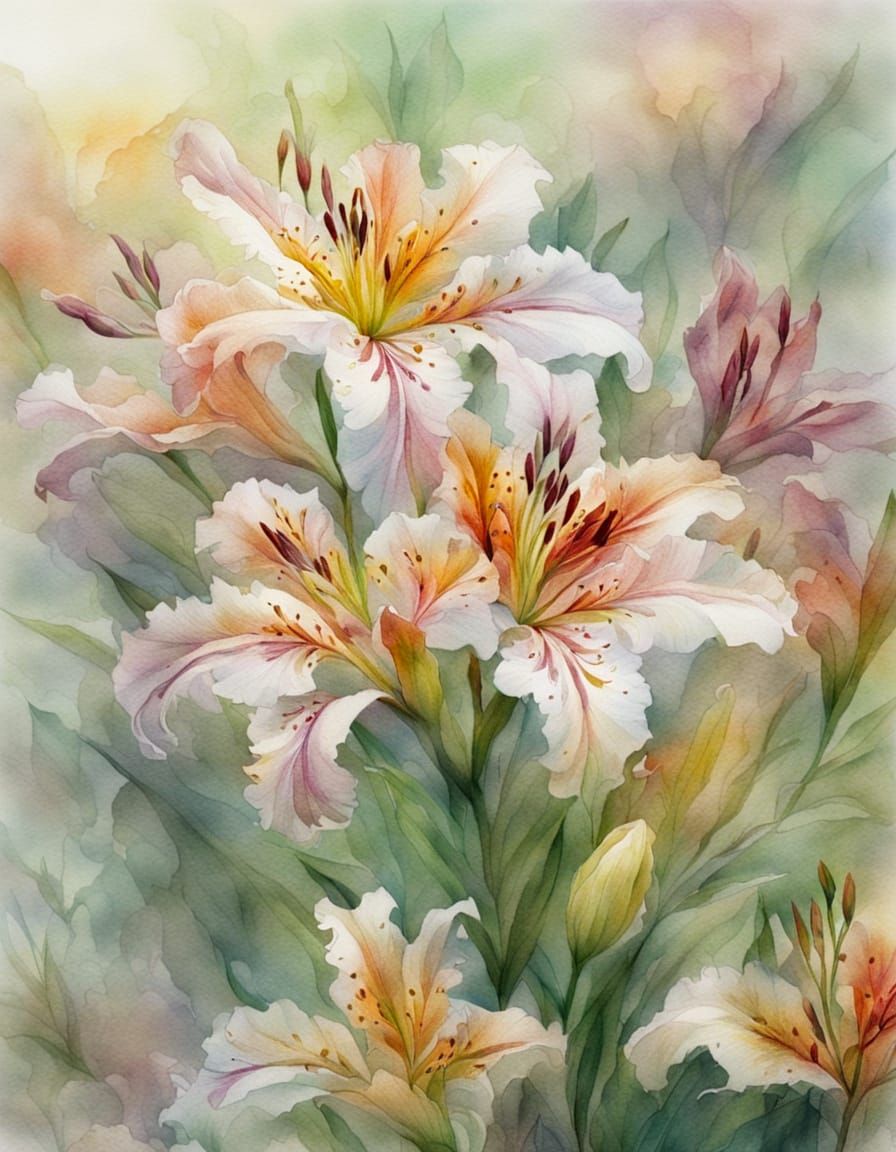 Ethereal Macro Closeup of Peruvian Lilies