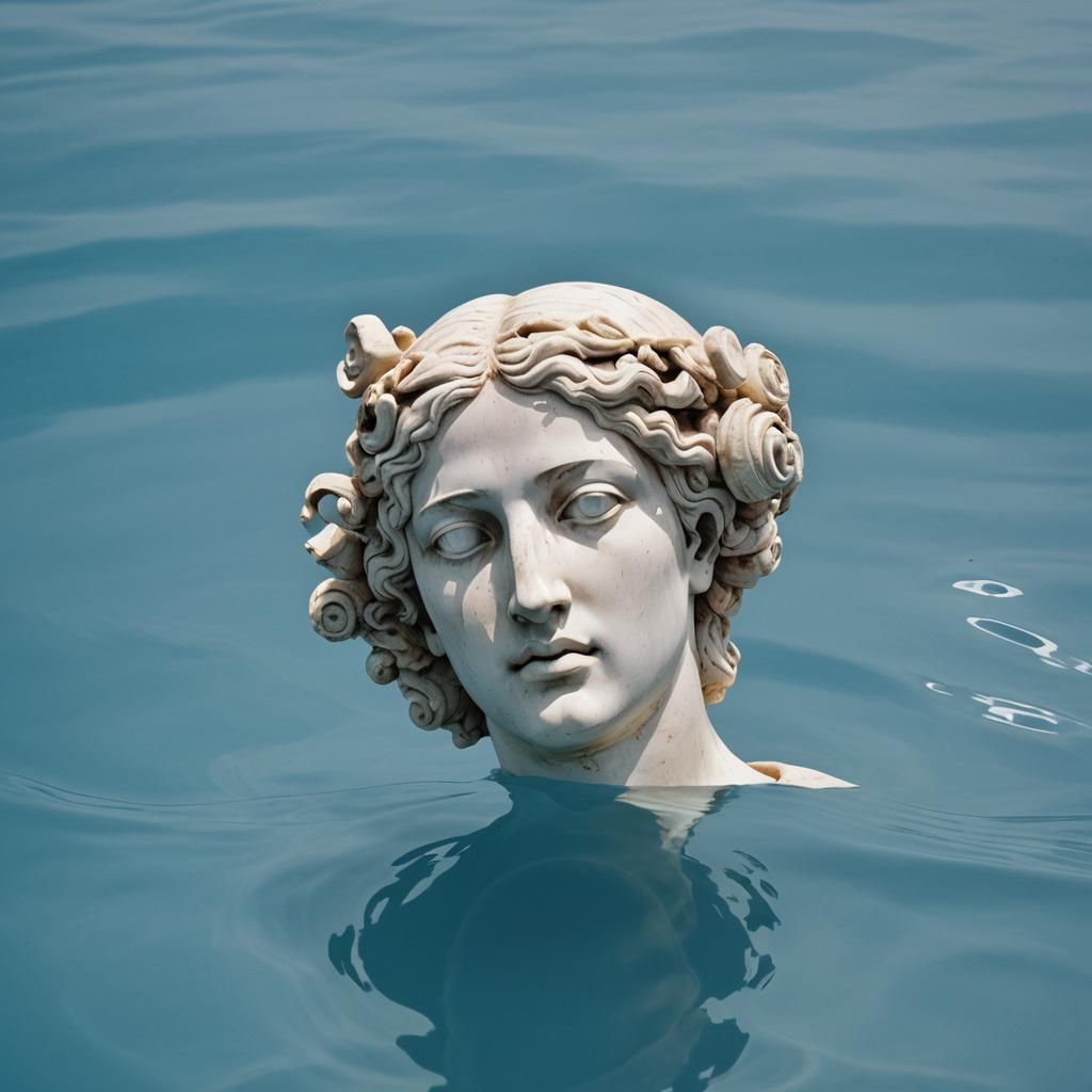 Floating Greek Muse in Blue Ocean