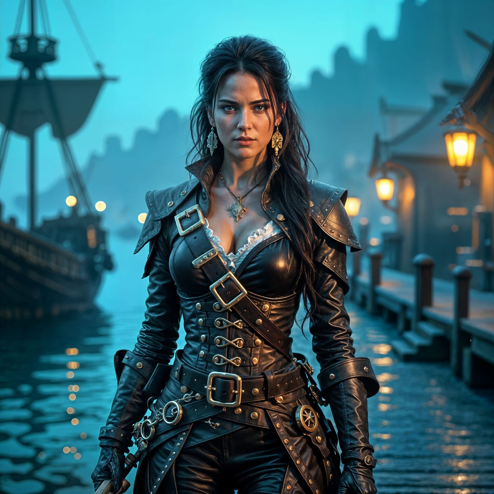 Epic High Fantasy Female Rogue Pirate at Night