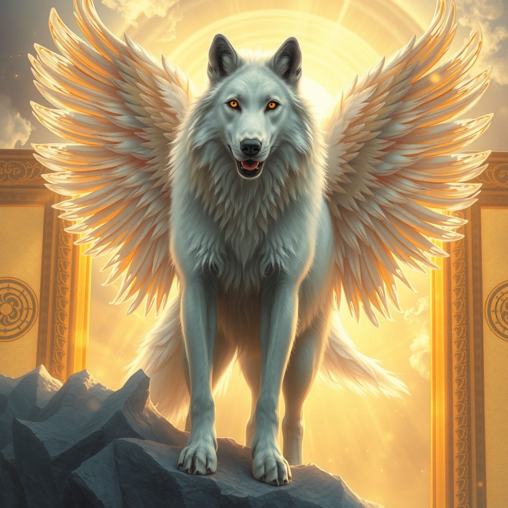 Heavenly White Wolf with Angel Wings