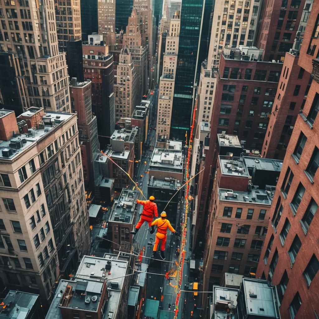 Neon Tightrope Walker in New York City