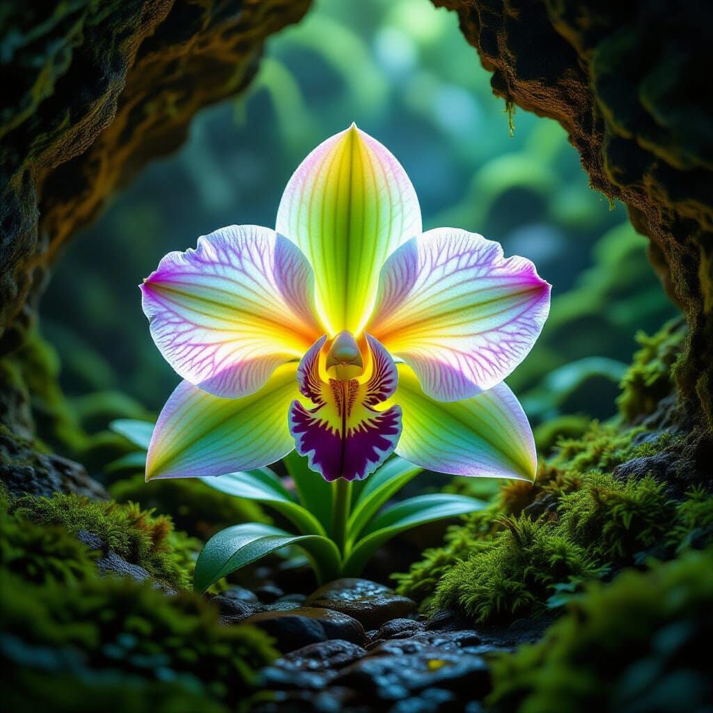 Bioluminescent Orchid with Stained Glass Petals