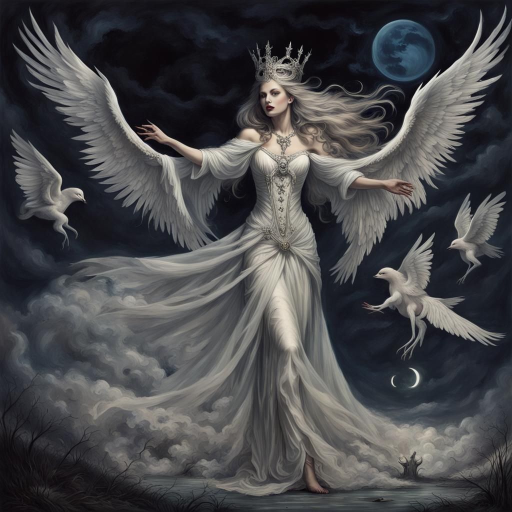 Gothic Queen Dancing with Demons in Moonlight