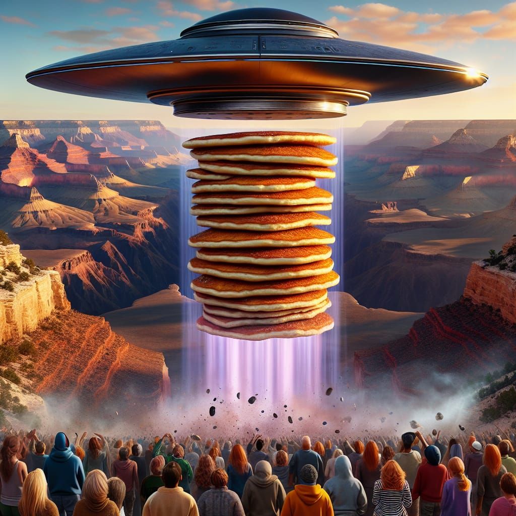 Flapjacks on Flying Saucer Over Grand Canyon