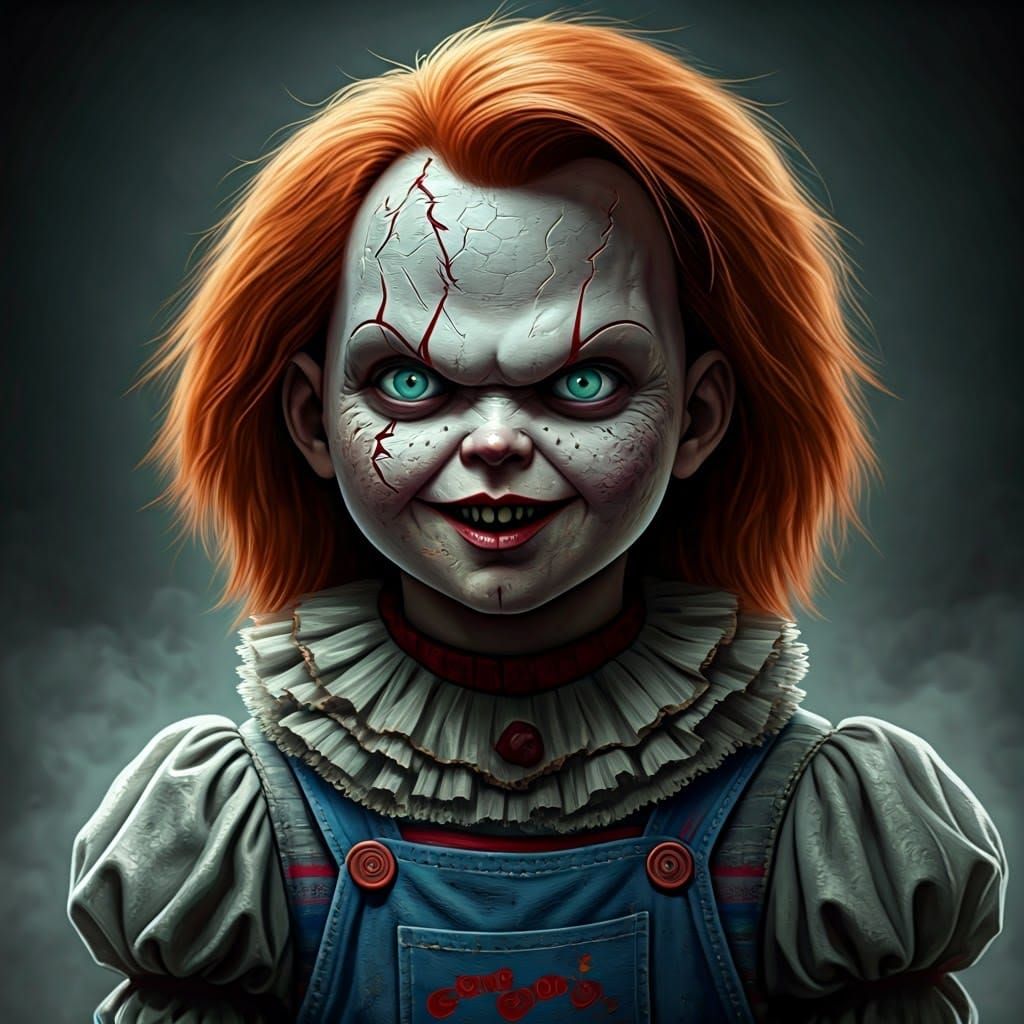 Grotesque Chucky and Pennywise Hybrid in Oil Painting