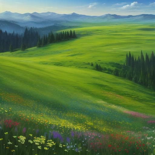 Vibrant Floral Landscape in Impressive Matte Painting Style