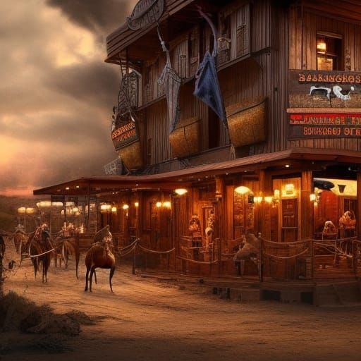 Wild West Cowboy Bar in Digital Matte Painting Style
