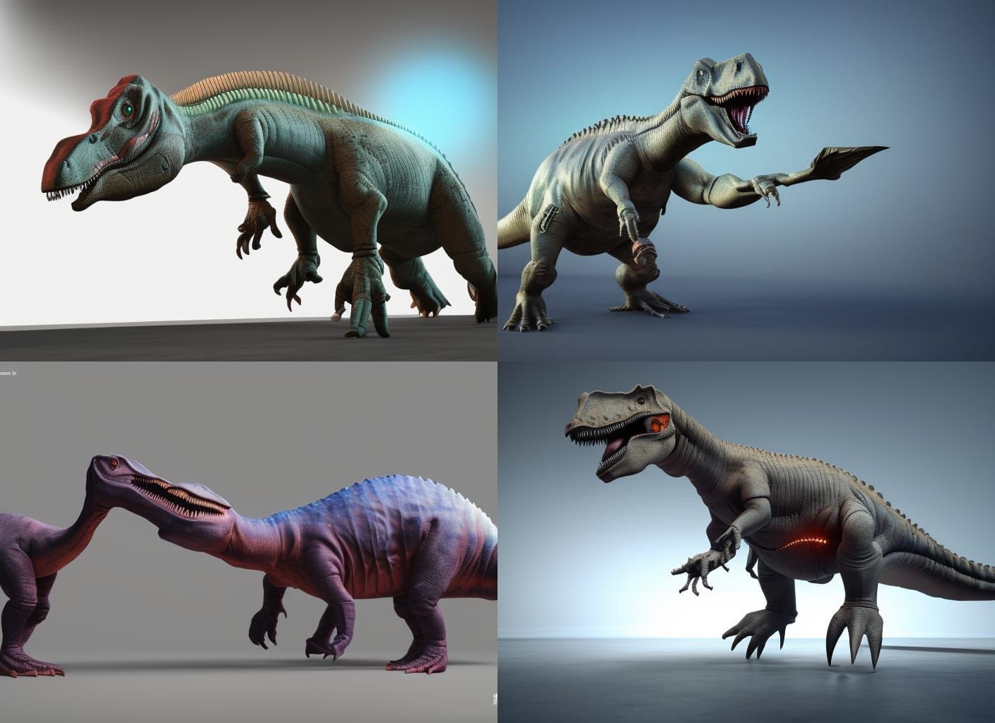Humorous Bionic Dinosaur in Full Pose 3D Rendering