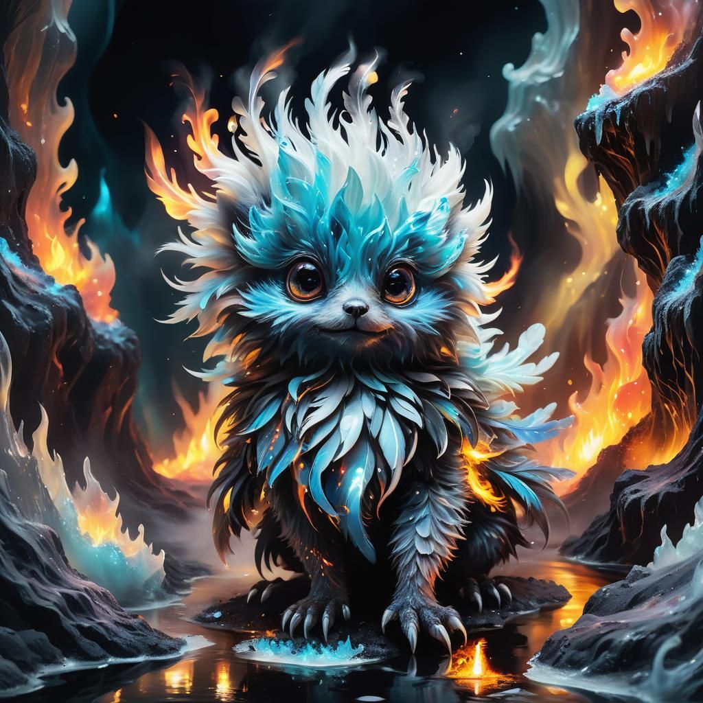 Bioluminescent Furry Creature in Surreal Crystal Cavern